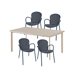Emu Toonzaalmodel Set van tafel Star Taupe 160x90 + 4x Ronda X stoelen met armleuning blauw 43