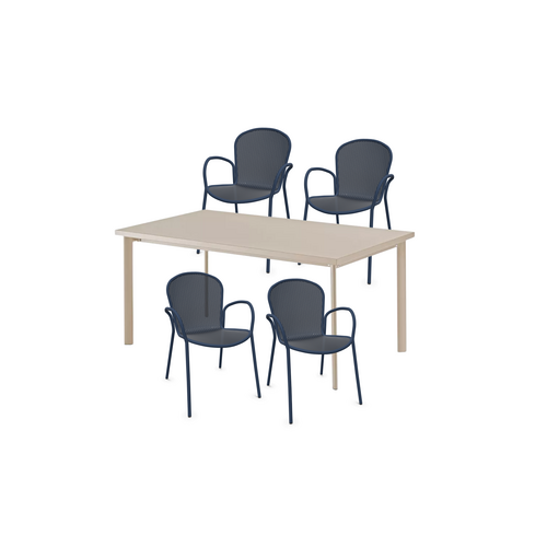 Emu Stocksale - Set van tafel Star Taupe 160x90 + 4x Ronda X stoelen met armleuning blauw 43