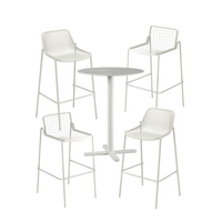 Stocksale - Set van bartafel Darwin en 2 witte bartuinstoelen Rio en 2 witte barstoelen Round