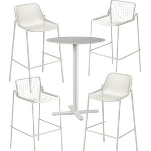 Emu Stocksale - Set van bartafel Darwin en 2 witte bartuinstoelen Rio en 2 witte barstoelen Round