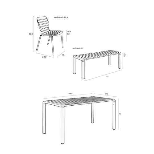 Zuiver Tuinset Vondel - Clay (Tafel, 2 Stoelen & Bank)