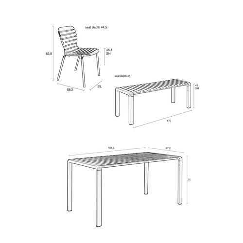 Zuiver Tuinset Vondel - Green (Tafel, 2 Stoelen & Bank)