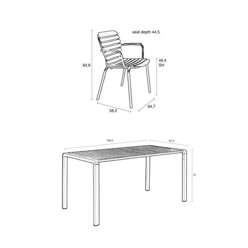 Zuiver Tuinset Vondel - Green (Tafel & 4 Armstoelen)