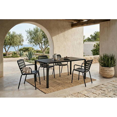 Zuiver Tuinset Vondel - Black (Tafel & 4 Armstoelen)