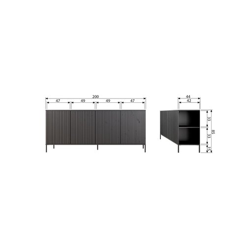 Woood Dressoir New Gravure - Blanke Lak 200 cm