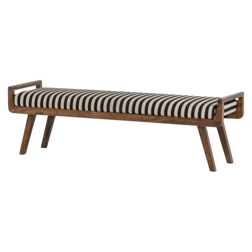 Woood Bankje Valo - Hout Bruin met Streepstof Zwart/Wit
