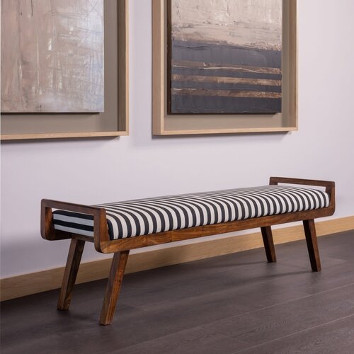 Woood Bankje Valo - Hout Bruin met Streepstof Zwart/Wit