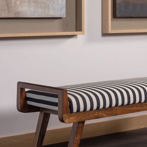 Woood Bankje Valo - Hout Bruin met Streepstof Zwart/Wit