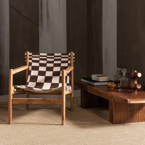 Woood Fauteuil Zano - Bruin Hout met Kelim Zitting Naturel