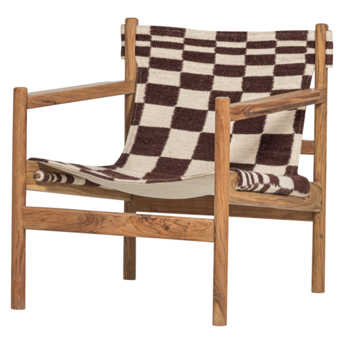 Woood Fauteuil Zano - Bruin Hout met Kelim Zitting Naturel