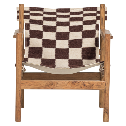 Woood Fauteuil Zano - Bruin Hout met Kelim Zitting Naturel