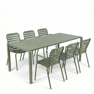 Zuiver Tuinset Vondel - Green (Tafel & 6 Armstoelen)