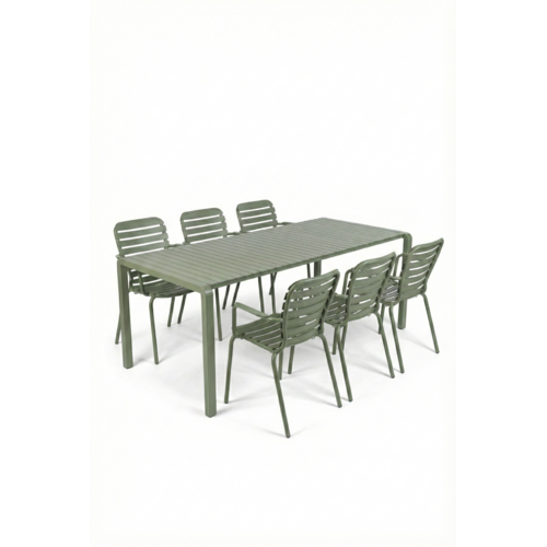 Zuiver Tuinset Vondel - Green (Tafel & 6 Armstoelen)