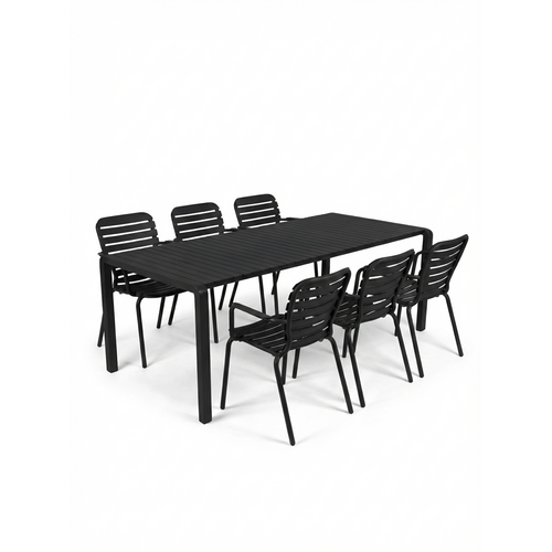 Zuiver Tuinset Vondel - Black (Tafel & 6 Armstoelen)