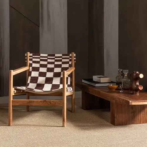 Woood Toonzaalmodel Fauteuil Zano - Bruin Hout met Kelim Zitting Naturel Woood Toonzaalmodel Fauteuil Zano - Bruin Hout met Kelim Zitting Naturel