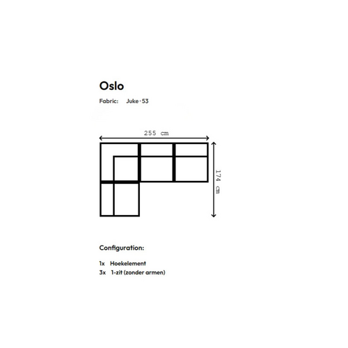 COMF Collection Oslo zetel - Opstelling: 1-zit (zonder armen) + hoekelement + 2 x 1-zit (zonder armen) - Stof: Juke 53 (cat. E)