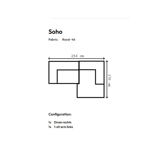 COMF Collection Soho zetel - Opstelling: 1-zit arm links + Divan rechts - Stof: Royal Cobalt 46 (cat. 14) COMF Collection Soho zetel - Opstelling: 1-zit arm links + Divan rechts - Stof: Royal Cobalt 46 (cat. 14)