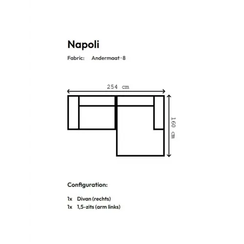 COMF Collection Napoli zetel - Opstelling: 1.5-zits (arm links) + divan (rechts) - Stof: Andermaat 8 (cat. D) COMF Collection Napoli zetel - Opstelling: 1.5-zits (arm links) + divan (rechts) - Stof: Andermaat 8 (cat. D)
