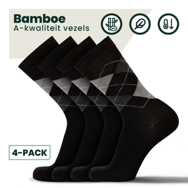 4-pack Steve Bamboe Sokken - Zwart