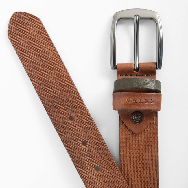 Velez Lederen riem gegraveerd cognac