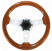 Allpa 3-Spaaks stuurwiel Imola zilver aluminium met mahoniehouten rand – Ø310 mm