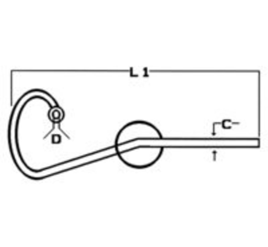 Rvs sliphaak 1/4 met oog 6mm