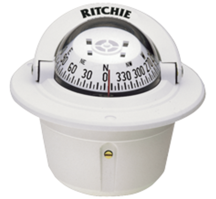 Ritchie Kompas model Explorer F-50W  12V  inbouwkompas  roosDiameter69 9mm / 5Graden  wit