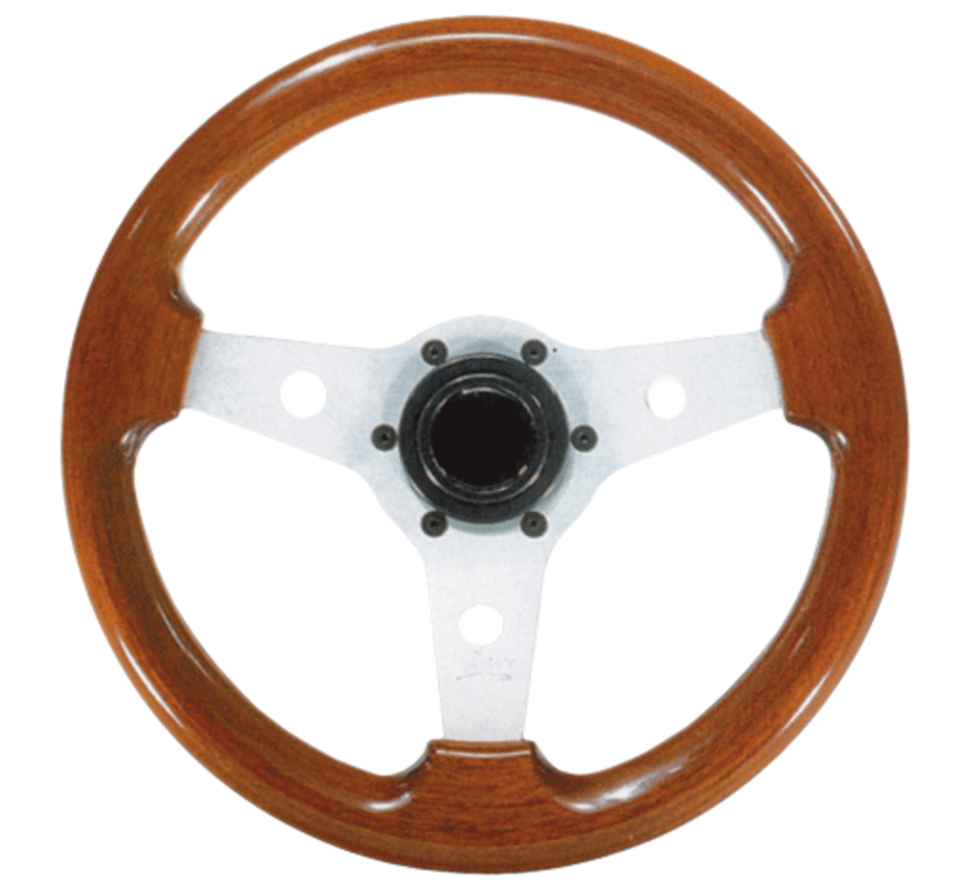 Allpa 3-Spaaks stuurwiel Imola zilver aluminium met mahoniehouten rand – Ø310 mm