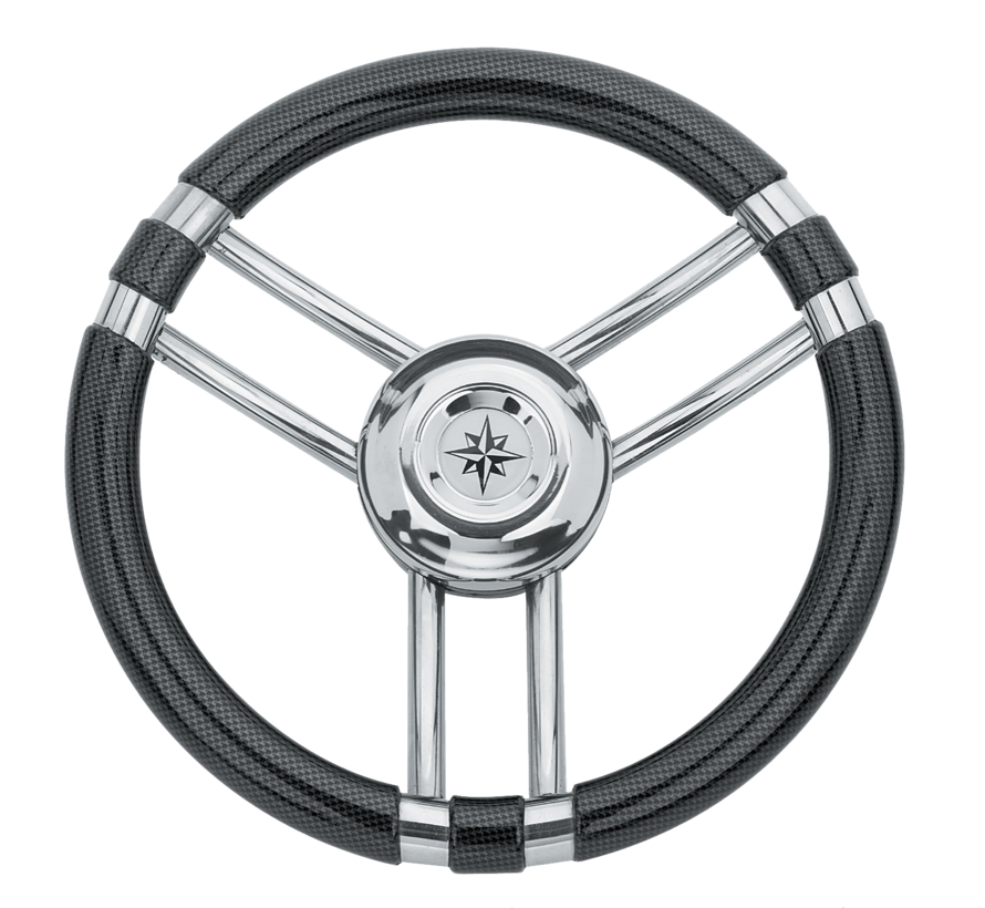 Allpa 3-Spaaks stuurwiel model 22 RVS met carbon-look rand – Ø350 mm