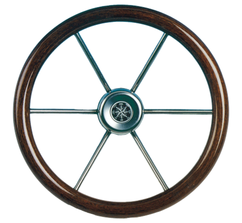 Allpa Allpa 6-Spaaks stuurwiel Leader Wood RVS met mahoniehouten rand