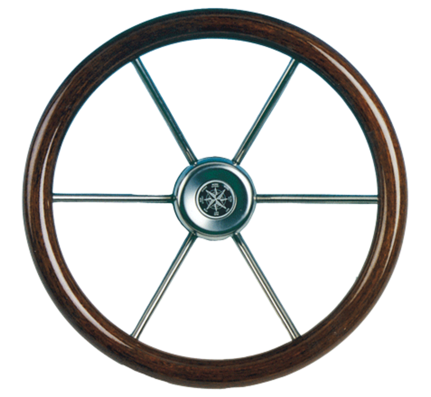 Allpa 6-Spaaks stuurwiel Leader Wood RVS met mahoniehouten rand