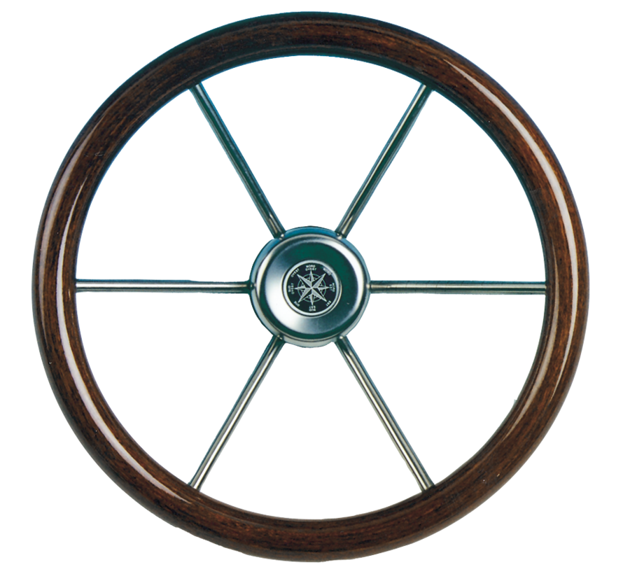 Allpa 6-Spaaks stuurwiel Leader Wood RVS met teakhouten rand – Ø360 mm