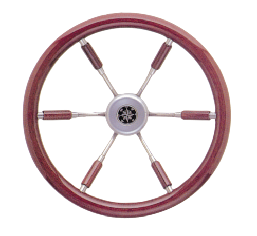 Allpa Allpa 6-Spaaks stuurwiel Leader Prestige RVS met mahoniehouten rand