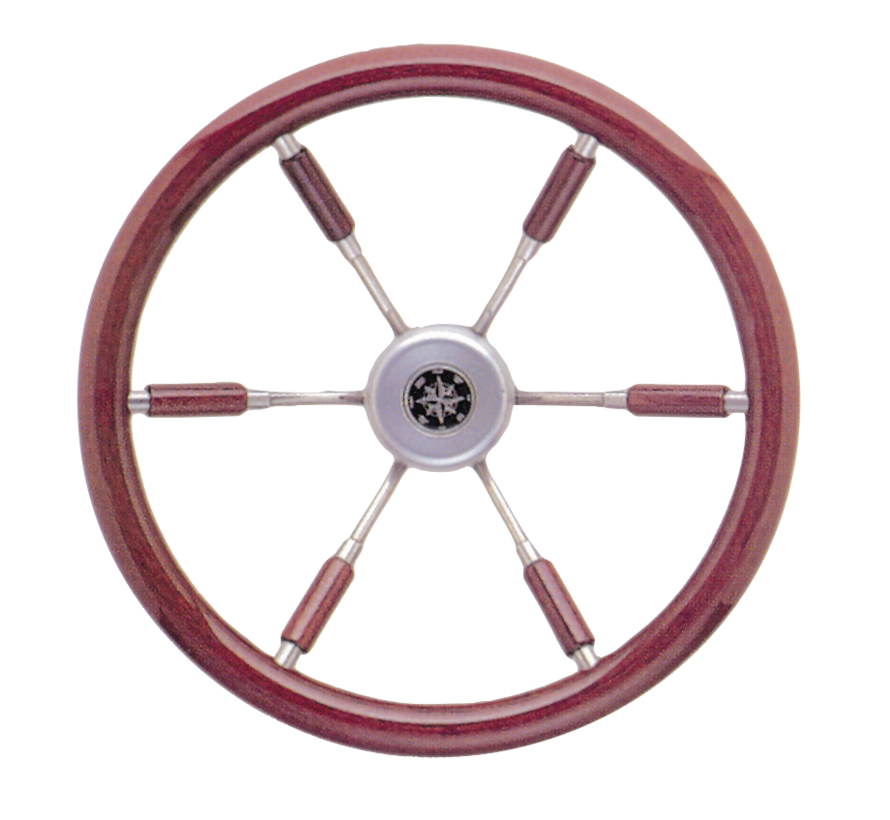 Allpa 6-Spaaks stuurwiel Leader Prestige RVS met mahoniehouten rand