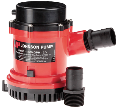 Johnson Johnson Pump L-serie bilgepomp L1600  12V/7A  100l/min  slangaansluiting 1-1/8 & 1-1/4