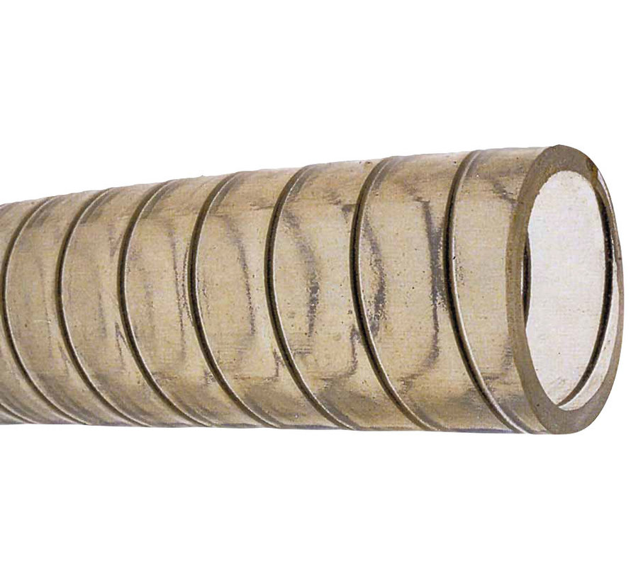 PVC Koudwaterslang  transparant met stalen spiraal  Diameter 19x26mm  -15Graden C tot +65Graden C  max. 5bar  20Graden C