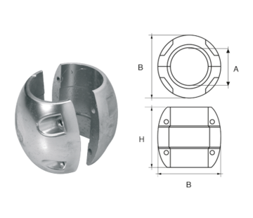 Allpa Aluminium Anode voorDiameter 50mm-as bolvormig