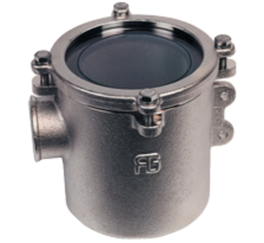 Brons-Vernikkeld koelwaterfilter (robuust) met RVS 316 zeef  1  H=144mm  7950l/h