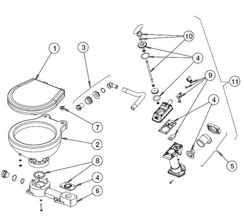 Johnson Johnson Pump bril en deksel voor scheepstoilet Johnson compact model