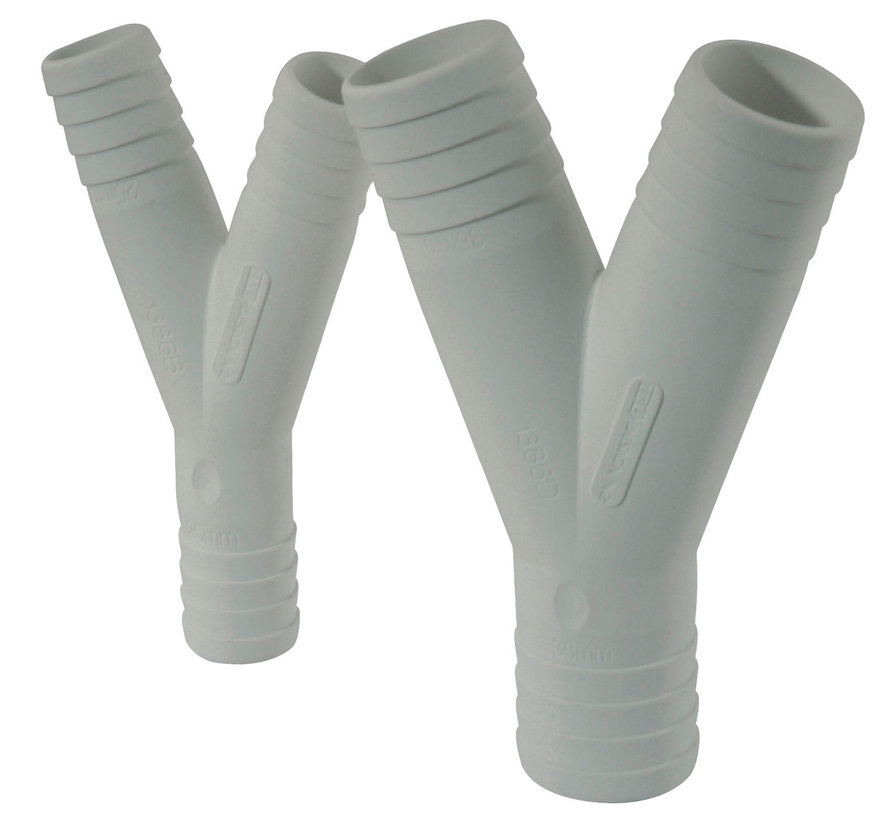 Kunststof 3-weg slangconnector   Diamter 38x38x38mm  wit