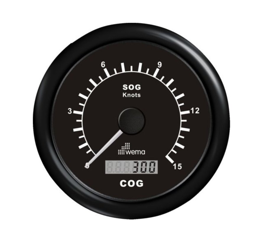 GPS speedometer 0-15 kn zwart incl. antenne