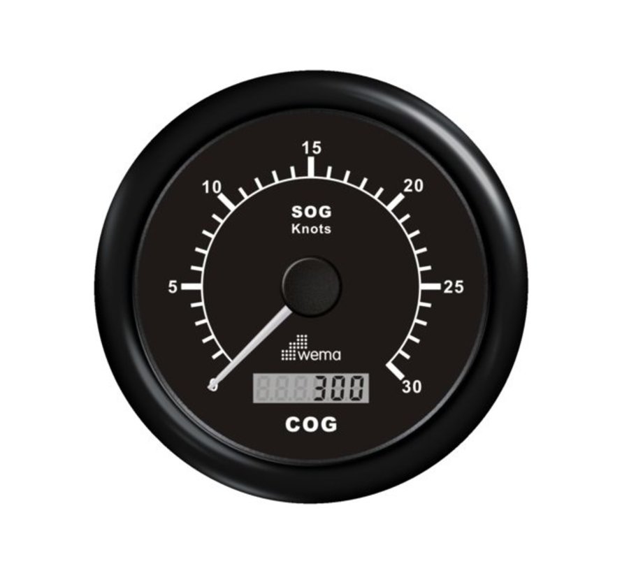 GPS speedometer 0-30 kn zwart incl. antenne