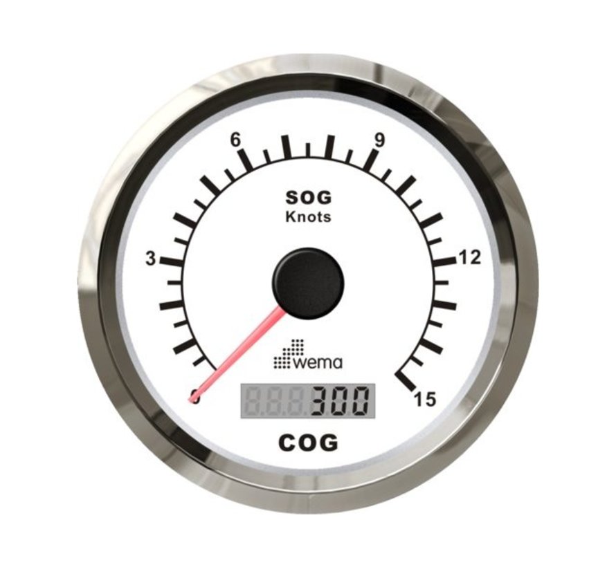 Silver serie GPS speedometer 0-15 kn wit incl. antenne