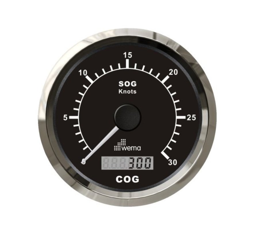 Silver serie GPS speedometer 0-30 kn zwart incl. antenne