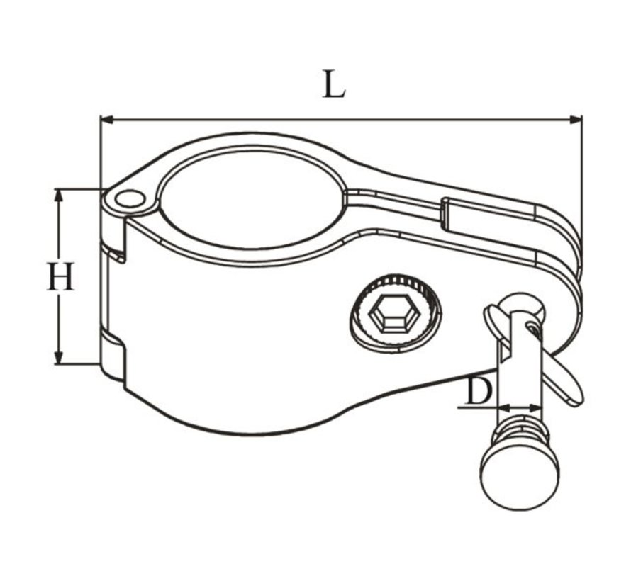 Buiskapbeslag RVS middenstuk openklapbaar 22mm of 25mm