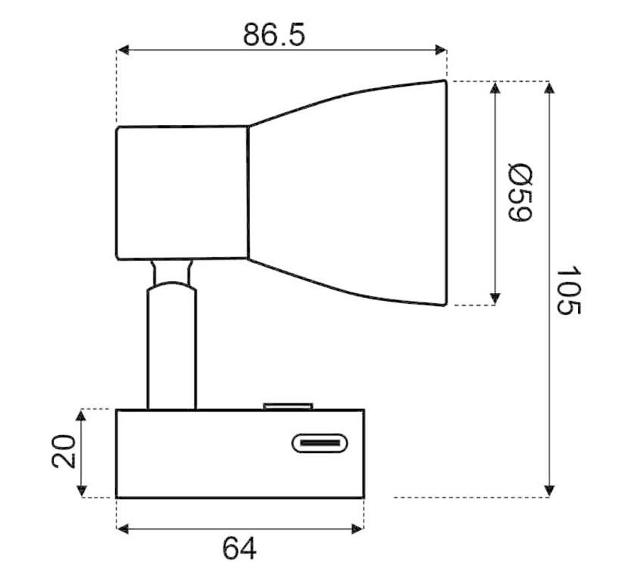 Led wandlamp  10-30V 3000K 3W dimbaar met USB-C snellader