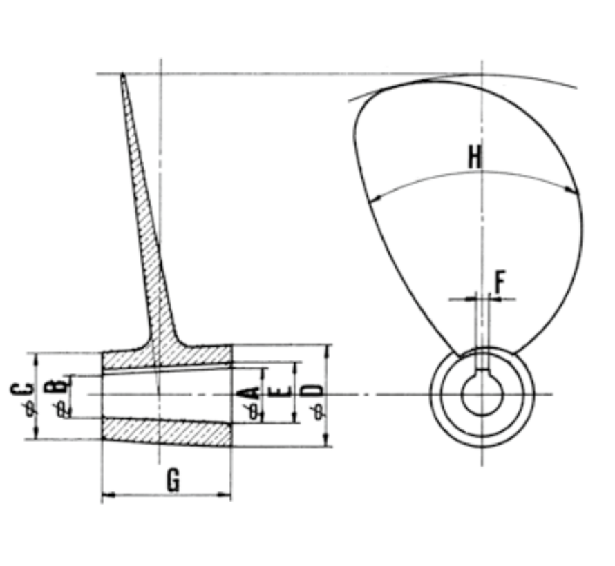 Schroefas RVS AISI 329 Diameter 25 mm conus 1:10 | Inc Dopmoer / Zinkanode / RVS Borgring / RVS Spie