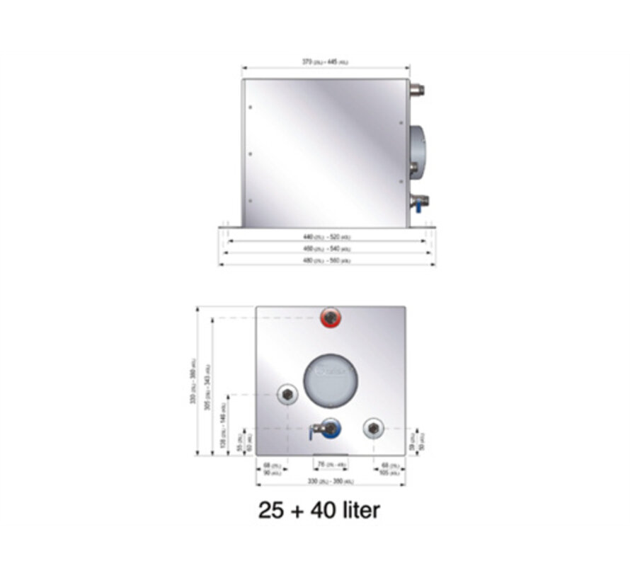 BX Boiler 25 liter 230V / 800W RVS / vierkant