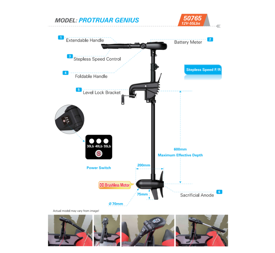 Haswing Protruar Genius 12V Elektromotor - Traploos Regelbaar & Selecteerbaar 30 / 40 / 55 lbs Stuwkracht