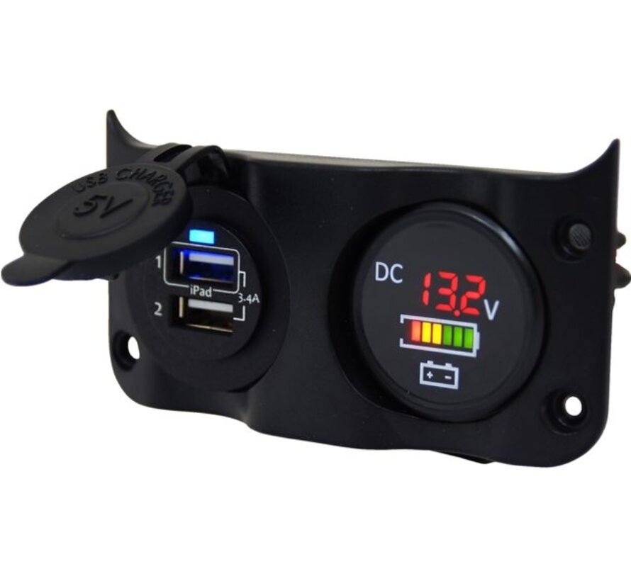 Talamex Schakelpaneel Wave add-on paneel dubbel USB & Volt / Accu indicator